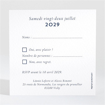 Carton réponse mariage uniques empreintes - Dos du carton