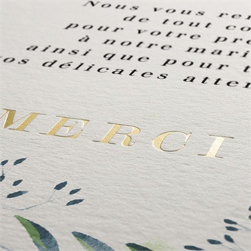 Remerciement mariage univers végétal - Marquage à chaud OR