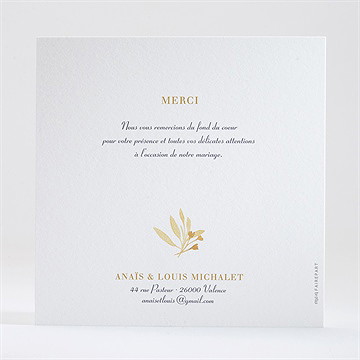 Remerciement mariage nature et lumière - Dos de la carte