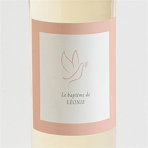 Etiquette de bouteille baptême colombe cuivrée