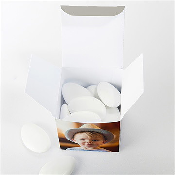 Boîte de dragées communion signature florale - Intérieur de la boîte