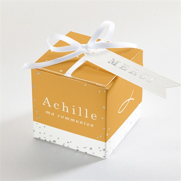 Boîte de dragées communion jaune et or