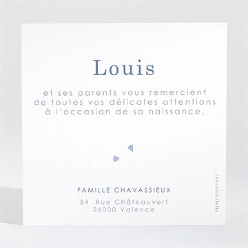 Remerciement naissance coeurs et poésie - Dos de la carte