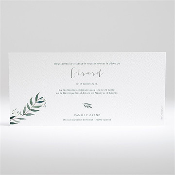 Faire-part décès mémento - Dos du faire-part