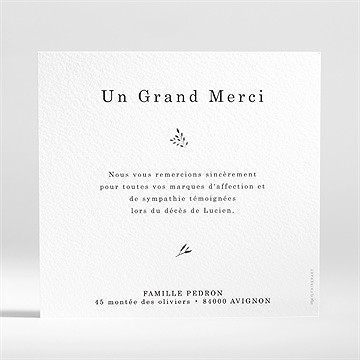 Remerciement décès sobre - Dos de la carte