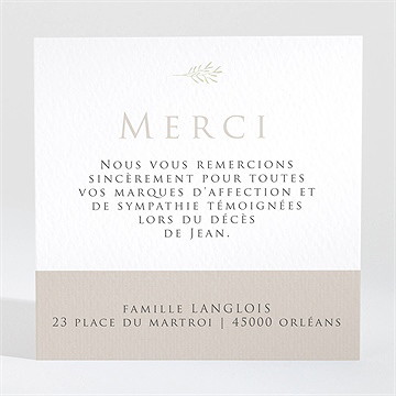 Remerciement décès hommage original carré - Dos du carton