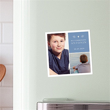 Faire-part communion bleu myosotis magnet