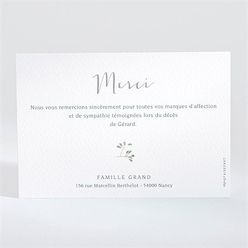 Remerciement décès mémento - Dos du carton