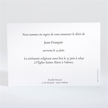 Faire-part décès oraison - Dos du faire-part