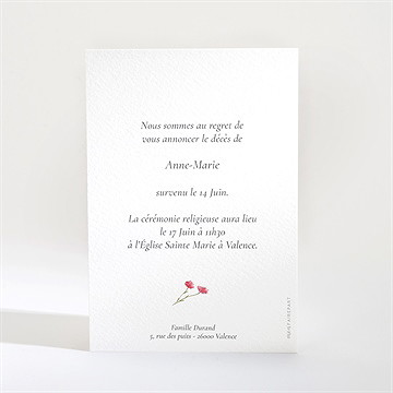 Faire-part décès en image - Dos du faire-part