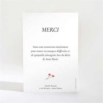 Remerciement décès en image - Dos du carton