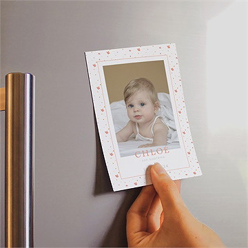 Faire-part de baptême subtil tressage magnet - Mise en situation