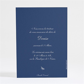 Faire-part décès douceur et harmonie - Dos du faire-part