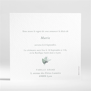 Faire-part décès bel apaisement - Dos du faire-part