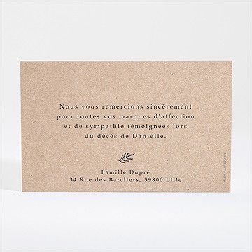 Remerciement décès en sa mémoire - Dos du carton