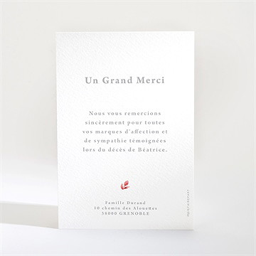 Remerciement décès gravure et initiale - Dos du carton