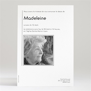 Faire-part décès son initiale argentée - Dos du faire-part