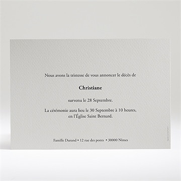 Faire-part décès tendrement en photo - Dos du faire-part