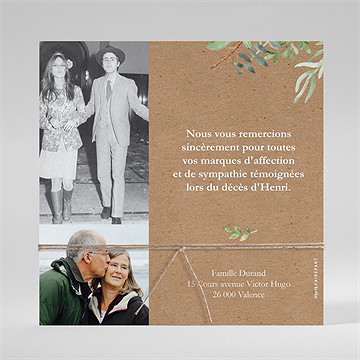 Remerciement décès mémoires ensemencé - Dos de la carte