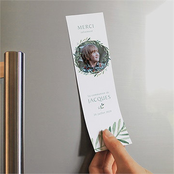 Remerciement communion végétal et dorure magnet - Mise en situation