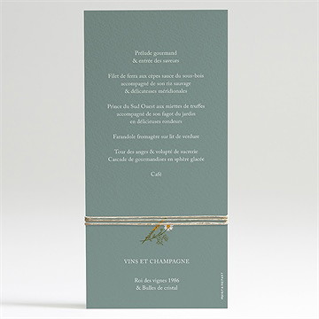 Menu mariage gravure champêtre - Dos du menu