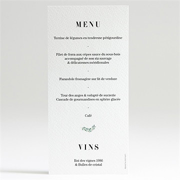 Menu mariage a la folie ! - Dos du menu