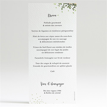 Menu mariage fusion champêtre - Dos du menu