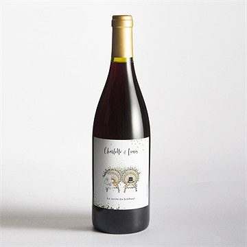 Etiquette de bouteille mariage fusion champêtre - Mise en situation