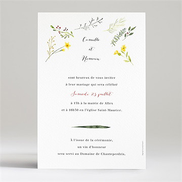 Faire-part mariage fleurs des champs - Dos du faire-part
