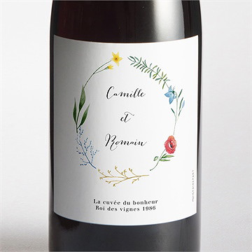 Etiquette de bouteille mariage fleurs des champs