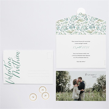 Faire-part mariage délicat - Intérieur et dos du faire-part