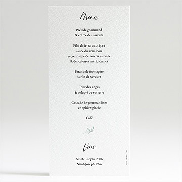 Menu mariage délicat - Dos du menu
