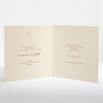 Faire-part mariage élégance champêtre - Intérieur du faire-part