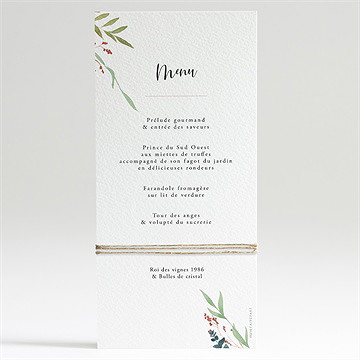 Menu mariage bouquet ardent - Dos du menu