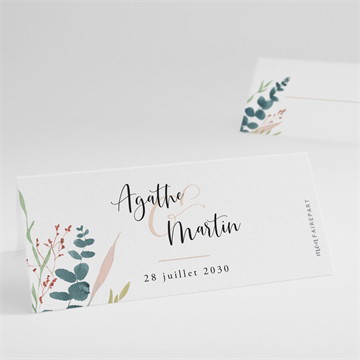 Marque-place mariage bouquet ardent ruban