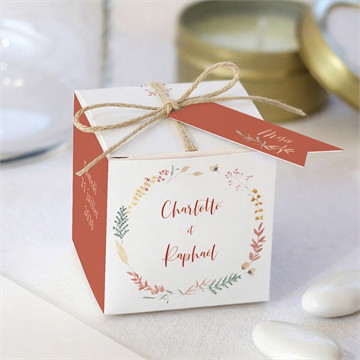 Boîte de dragées mariage terre de feu pochette