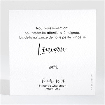 Remerciement naissance portrait mignon - Dos de la carte