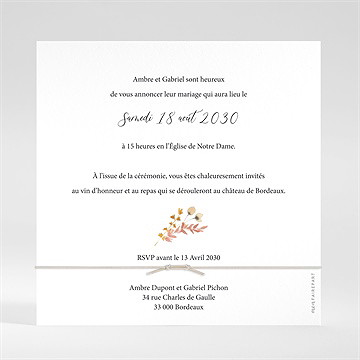 Faire-part mariage incandescent - Dos du faire-part