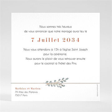 Faire-part mariage fusion - Dos du faire-part