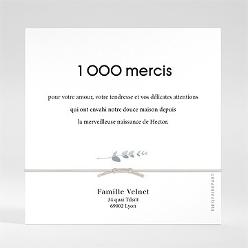 Remerciement naissance esquisse végétale bracelet - Dos du remerciement