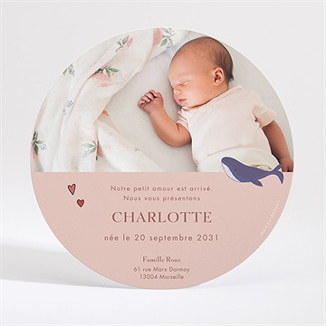 Faire-part naissance jolie baleine - Dos du faire-part