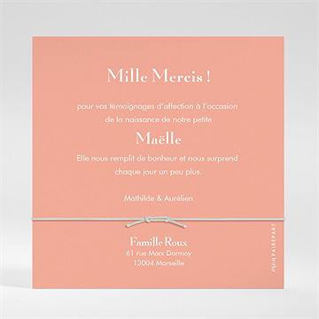 Remerciement naissance simple incrustation bracelet - Dos du remerciement
