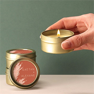 Bougie mariage terracotta pampa - Bougie allumée