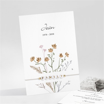 Faire-part décès bracelet et fleurs