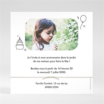 Invitation anniversaire jeux de coloriage et bracelet - Dos de l'invitation