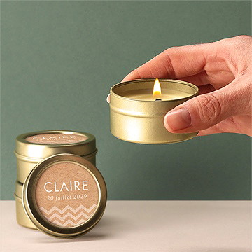 Bougie baptême kraft banderole - Bougie allumée
