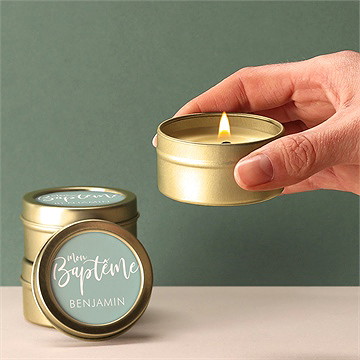 Bougie baptême jeu de mots or - Bougie allumée