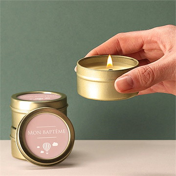 Bougie baptême tout en symboles - Bougie allumée