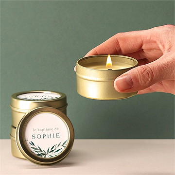 Bougie baptême jolie annonce champêtre - Bougie allumée