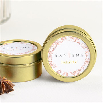 Bougie baptême motif gravure or